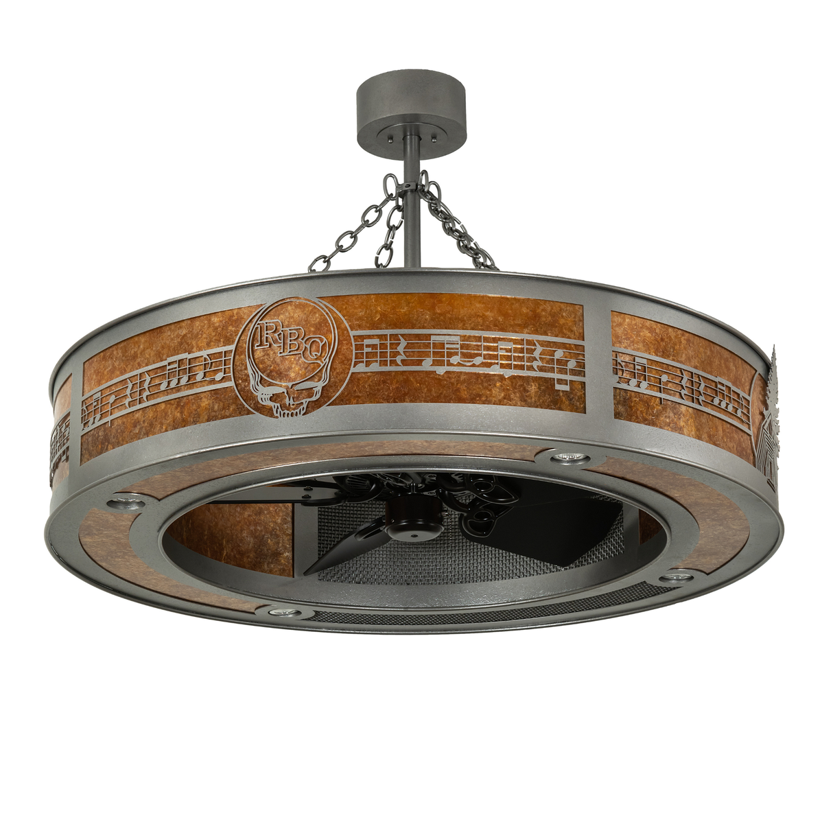 Unlit front view showing RBQ logo and musical note band detailing.