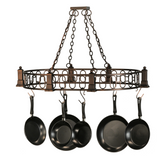Left angled view highlighting oval motifs and cookware hooks.