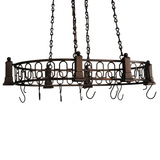 Angled view of Revival Deco 6-light pot rack with mahogany bronze finish.