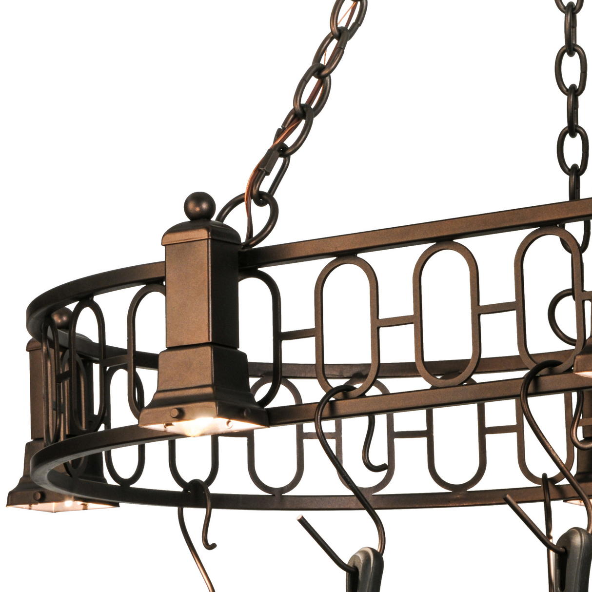Close-up of downlight housing and frame detail on chandelier.