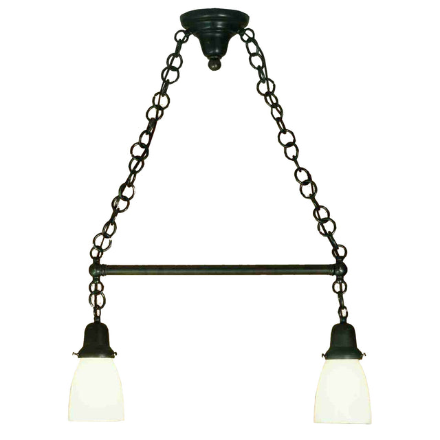Illuminated Revival Oyster Bay Goblet 2-Light Island Pendant with opal white glass shades.