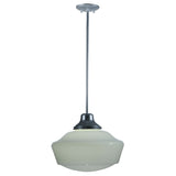 Angled view of the Pendant with smooth curvature of the glass shade.