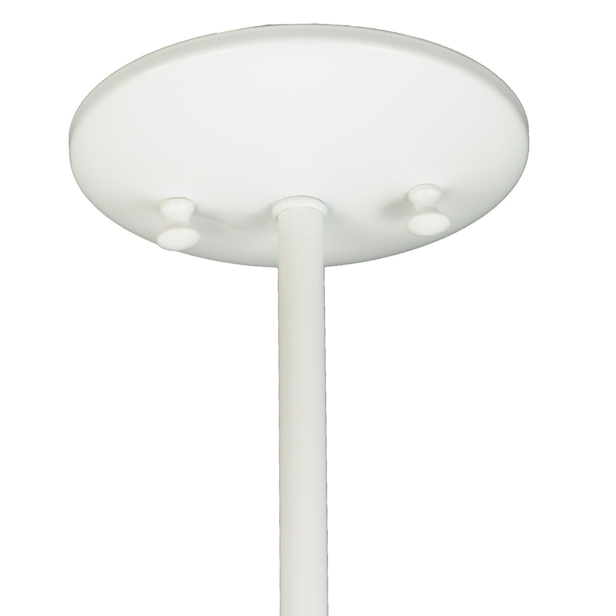 Close-up of the ceiling mount for the Traditional Globe Pendant, finished in White.