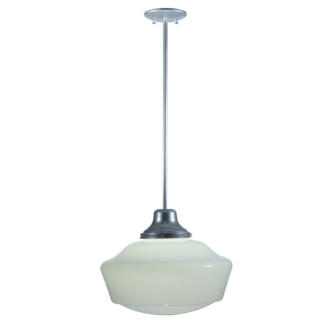 Front view of the White Opal Schoolhouse Glass shade with a Sparkle Silver finish.