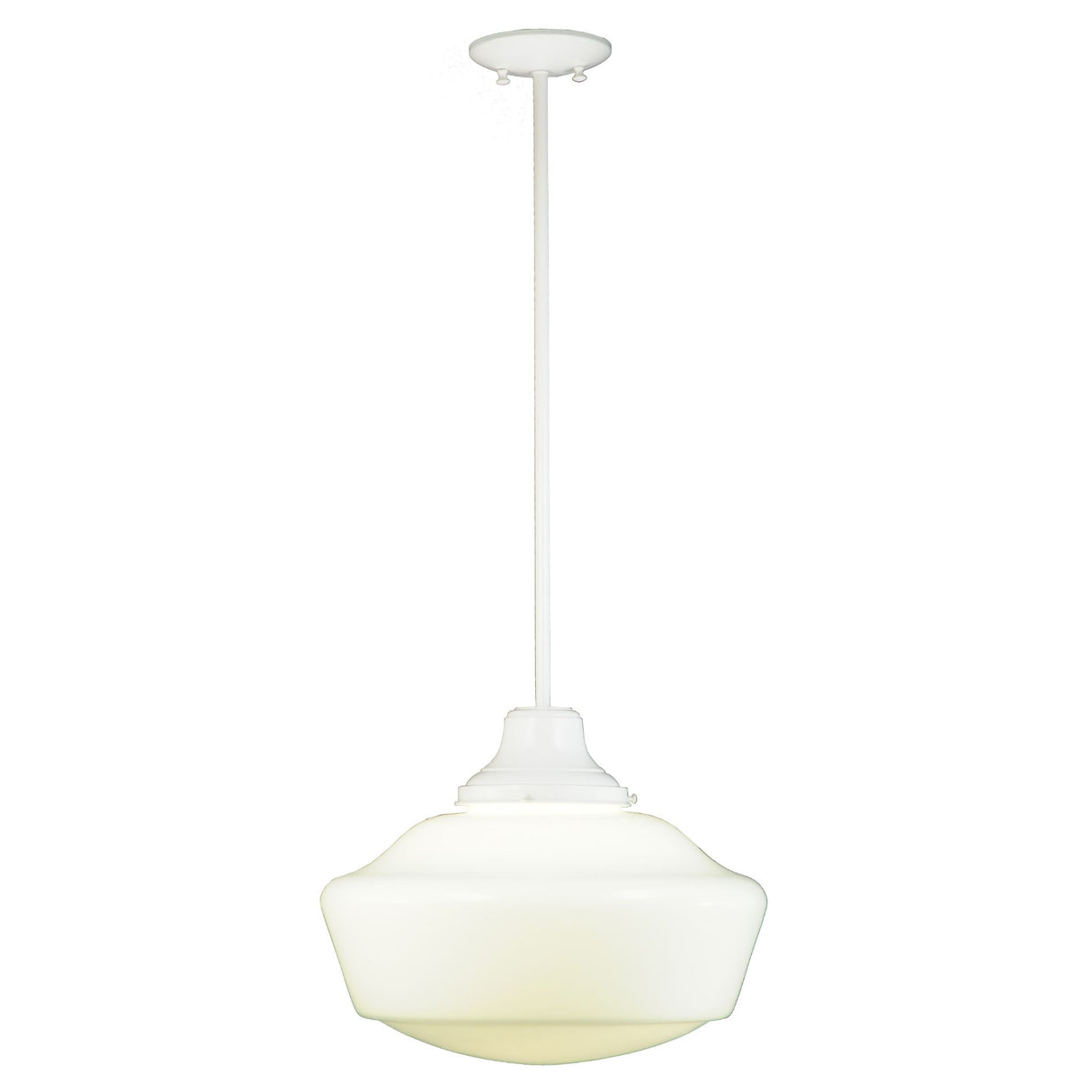 Front view of Traditional Globe Pendant with White Opal Glass shade and White finish.