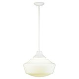 Front view of Traditional Globe Pendant with White Opal Glass shade and White finish.