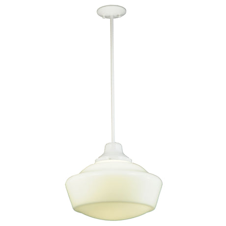 Illuminated White Opal Schoolhouse Glass shade and White finish.