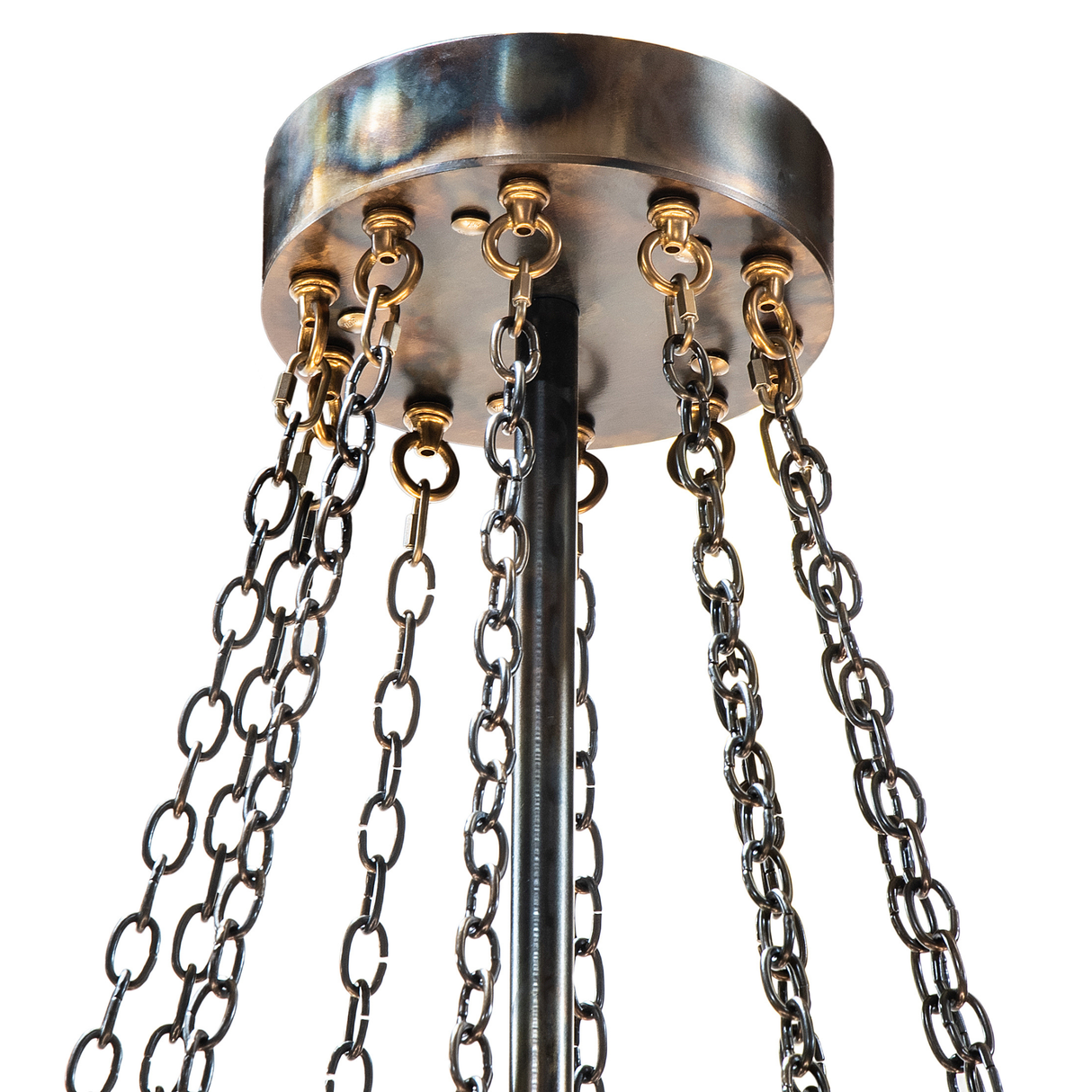 Chain and canopy connection detail of Roosevelt Big Ass Chandel-Air ceiling mount.
