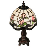 Close-up of the top portion of the Roseborder Mini Lamp stained glass shade.