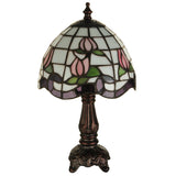 Detailed view of the Roseborder Mini Lamp showcasing pink rose and green leaf accents.