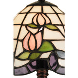 Close-up of the intricate stained glass details on the Roseborder Mini Lamp shade.