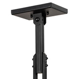 Solar black ceiling canopy and suspension detail of Roylance five light chandelier.