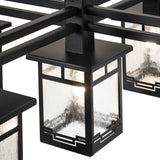 Closeup detail of Roylance mission style chandelier frame and horizontal arms.