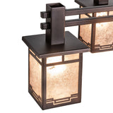 Close-up of chandelier lantern with silver mica diffuser panels.