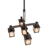 Top angle view of chandelier showing suspension rods and frame structure.