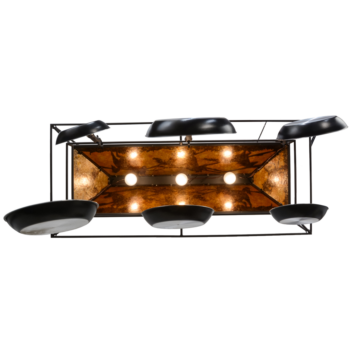 Bottom view showing bulbs inside Running Horses pot rack.