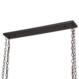 Close-up of ceiling canopy and chains for Running Horses pot rack.