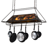 Side angled view of Running Horses chandelier glowing.