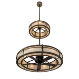 Bottom angled lit view showing fan blades and inner ring lights.