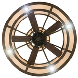 Bottom lit view revealing fan placement and circular light pattern.