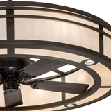 Closeup lit view showcasing detailed frame work and diffuser texture.