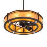 Bottom angled view showing integrated fan and amber mica glow.