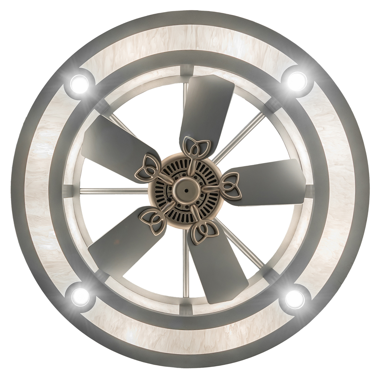 Sargent Chandel-Air bottom lit view centered on fan hub and glowing circular frame.