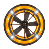 Bottom view highlighting fan blades and circular light pattern.