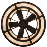 Bottom view showing symmetrical fan blade layout and soft lighting.