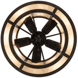 Bottom lit view showing fan arrangement and concentric diffuser design.