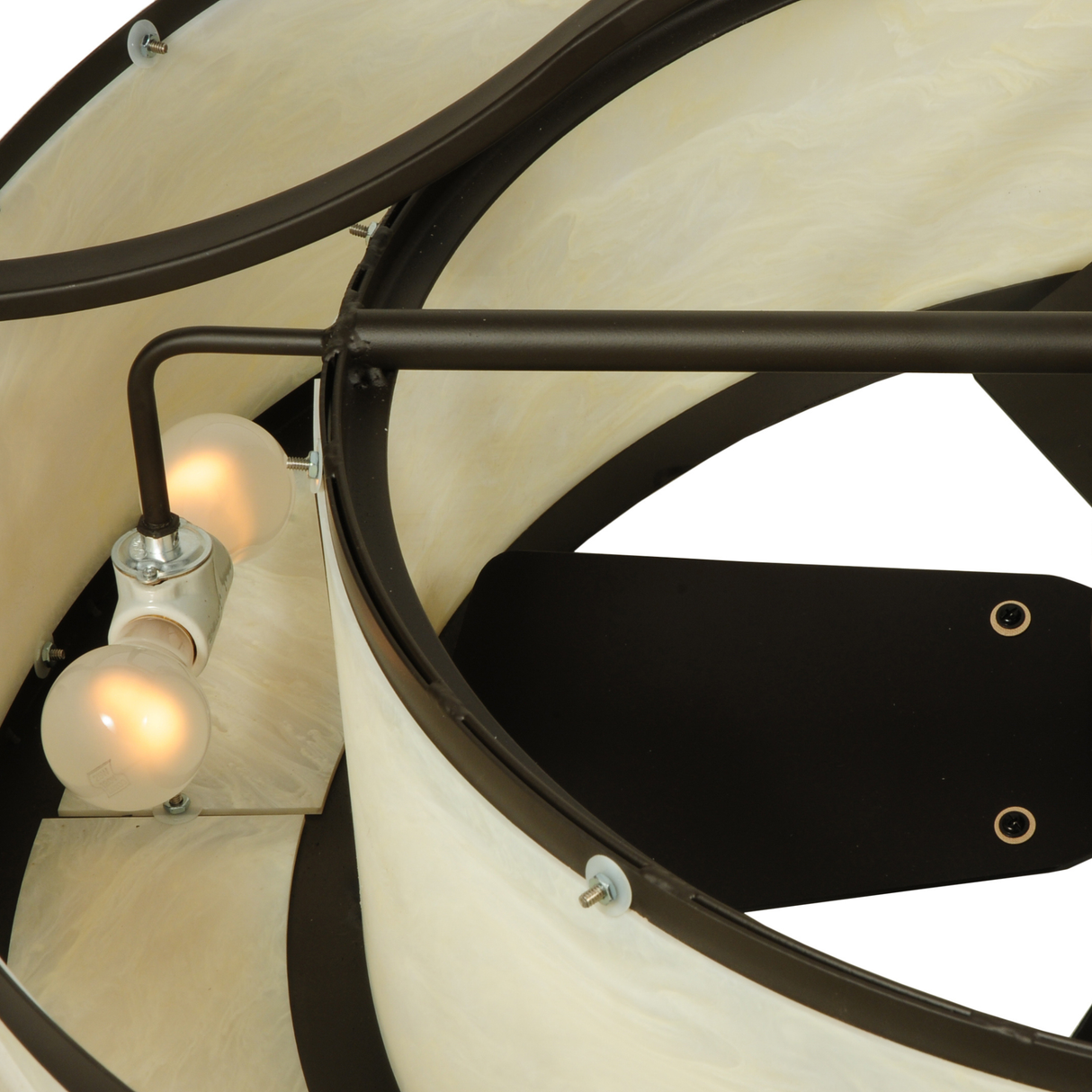 Angled view showing bulb sockets inside Sargent Chandel-Air.