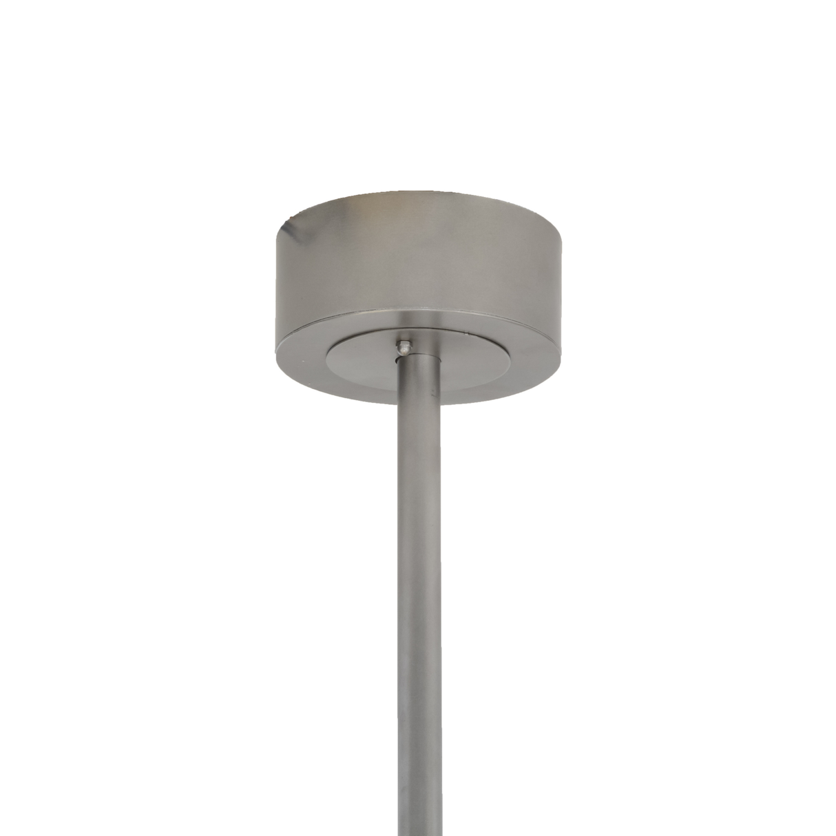 Ceiling canopy closeup showing brushed nickel finish and mount.