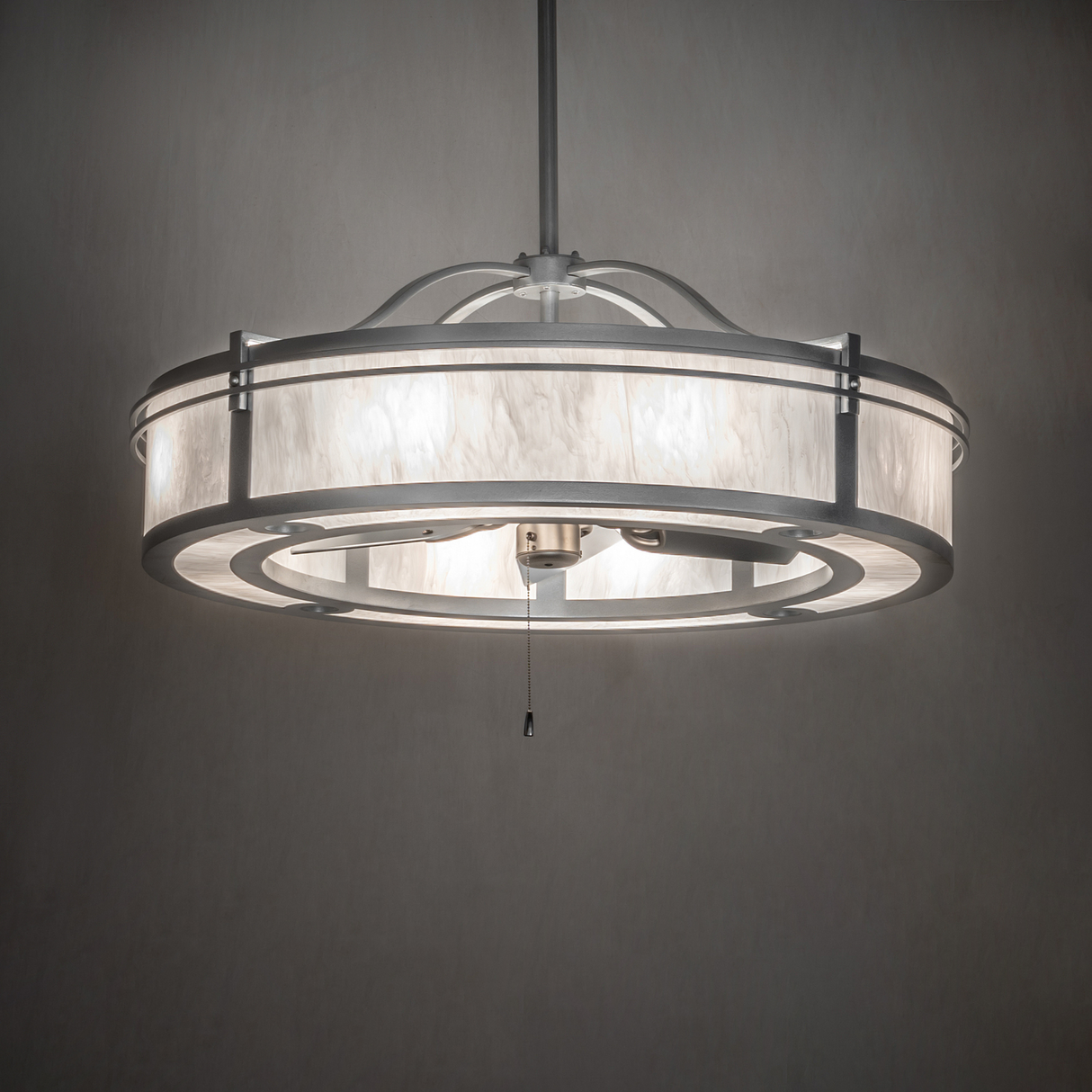 Sargent Chandel-Air softly illuminated in a dim ambient room, highlighting silver frame and gentle glow.