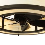 Close-up of Sargent Chandel-Air fan blades beneath light diffuser.