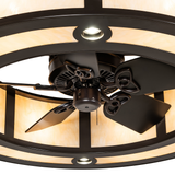 Close-up of fan hub and inner lighting components with smooth bronze finish.