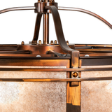 Detail showing copper framework, rivets, and mica shade texture.