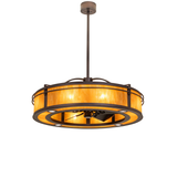 Front view of Sargent chandelier fan with Ambra Siena Idalight panels.