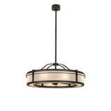 Full lit view of Sargent Chandel-Air suspended from ceiling with bronze mount.