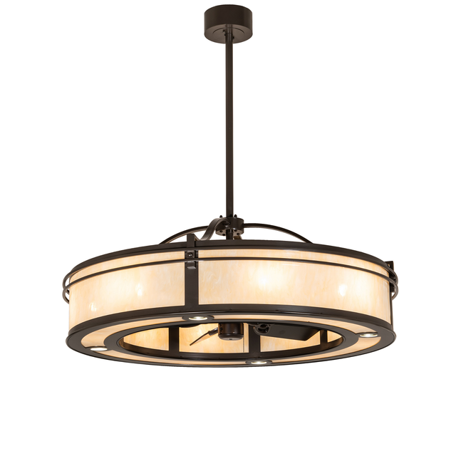 Sargent Chandel-Air chandelier fan with warm Sahara Taupe Idalight diffuser.