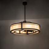Sargent chandelier fan softly illuminating room with layered bronze design.