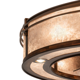 Close-up of mica diffuser edge with bronze trim and layered glow.