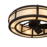 Side angled lit view showcasing Creme Carrare Idalight panels and bronze finish.