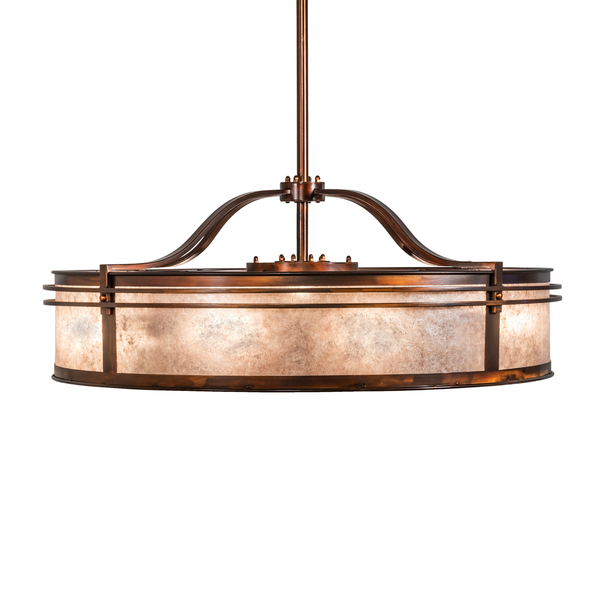 Side view of Sargent Chandel-Air with curved support arms and mica diffuser.
