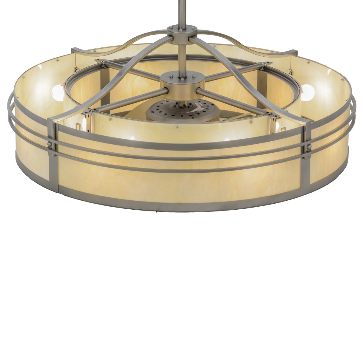 Top angle lit view highlighting diffuser and fan integration.