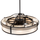 Overhead lit view highlighting fan integration and even light distribution.