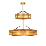 Straight horizontal view of Sargent chandelier fan with dual tiers.