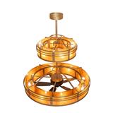 Top angled view of illuminated Sargent chandelier fan design.