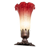 Angled perspective of the Seafoam and Cranberry Pond Lily Mini Lamp featuring intricate details.
