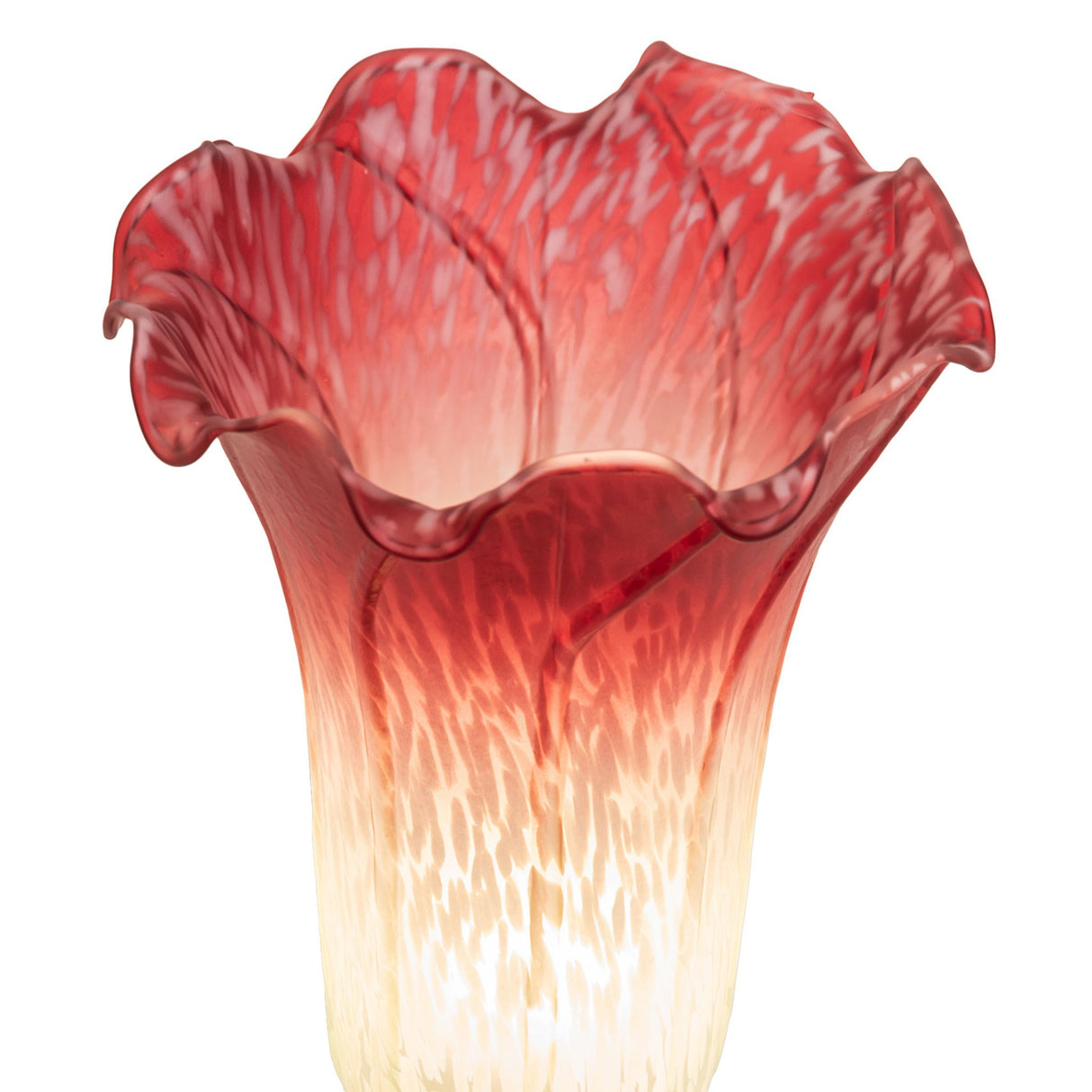 Close-up of the Cranberry Pond Lily Mini Lamp highlighting its handcrafted glass pattern.
