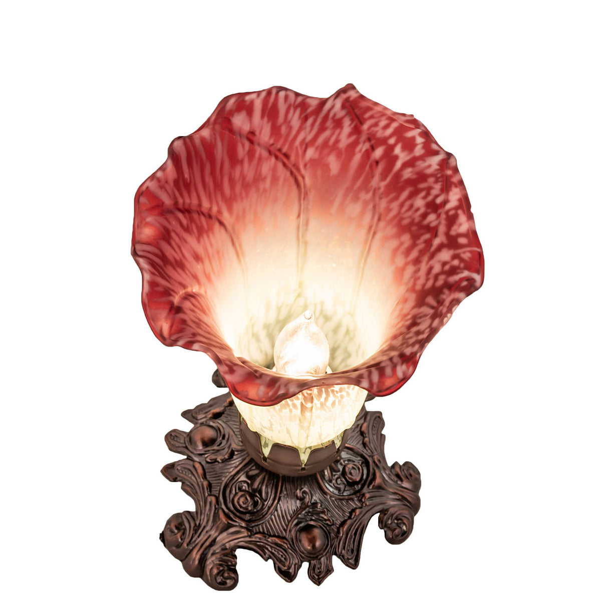 Top-down view of the Seafoam and Cranberry Pond Lily Mini Lamp showcasing its flared glass shade.